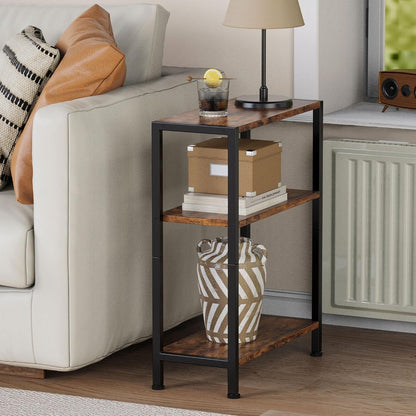 3-Tier Side Table, Small End Table, Sofa Side Table for Narrow Spaces, Slim End Table, Nightstand Table, for Living Room Bedroom Office, Rustic Brown2