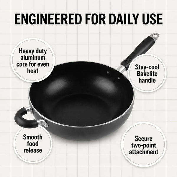 Non-Stick Wok Pan with Tempered Glass Lid, 6.5Qt Deep Cooking Wok, Stay-Cool Bakelite Handle, 30Cm Multipurpose Stir Fry Pan5