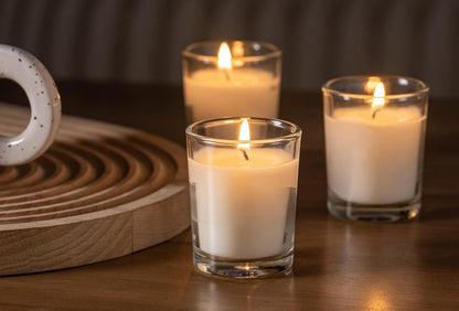 24 Pack Warm White Unscented Clear Glass Filled Votive Candles. Hand Poured Wax Candle Ideal Gifts for Aromatherapy Spa Weddings Birthdays Holidays Party3