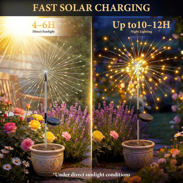 Solar Garden Lights Outdoor 4 Pack, 120LED Solar Starburst Twinkle Firework Lights with 8 Modes,Waterproof Decorative Fairy Light for Yard, Garden, Halloween & Christmas Landscape Decor6