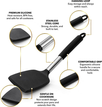 Silicone Cooking Utensil Set, 15-Piece Kitchen Utensils with Stainless Steel Handles & Holder, Bpa-Free Heat Resistant Cooking Tools for Nonstick Cookware, Kitchen Gadgets5
