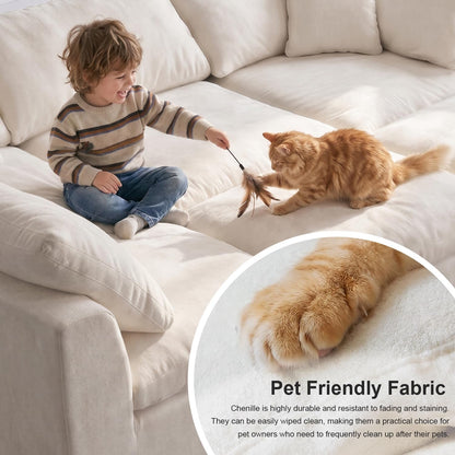 109" Boneless Cloud Couch Sectional for Living Room, Oversized Modular L Shaped Sofa with Ottoman, Deep Seat Chenille Sectional Couch, Convertible Sofa Bed for Ultimate Comfort(Lvory White)8