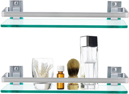 2-Pack Tempered Glass Bathroom Shelf with Rail, 15" X 4.5" Rectangular Shower Caddy, Wall Mounted Floating Shampoo Holder for Lavatory, Kitchen, Living Room4