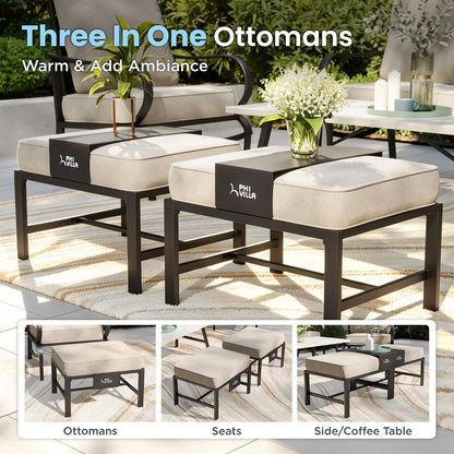 8 Piece Metal Patio Furniture Set with Fire Pit Table, Beige8