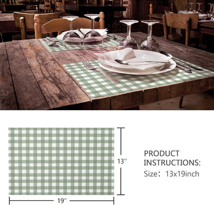 Placemats Set of 4, Sage Green Buffalo Plaid Placemats for Dining Table, Farmhouse Green White Checkered Cotton and Linen Table Mats Washable for Kitchen, Party, Wedding Decor, 13 X 19 Inches5