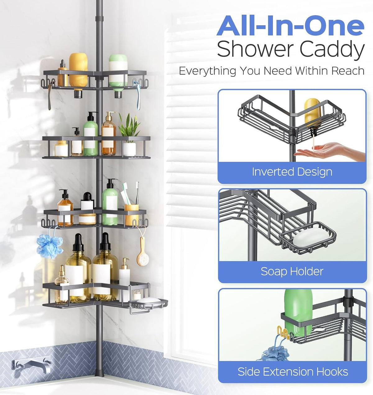 shower-caddy-tension-pole-4-tier-corner-bathroom-organizer-shelf-with-soap-holder-hooks-no-drill-adjustable-standing-storage-rack-for-apartment-renters-47-123-inch-black