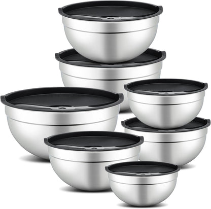 7 Piece Mixing Bowls with Lids Set - Mixing Bowls Stainless Steel Bowls for Kitchen Baking, Size 0.7, 1.1, 1.5, 2.1, 3.5, 4, 4.5QT, Baking Bowl for Food Preparation, Mixing and Serving Foods1