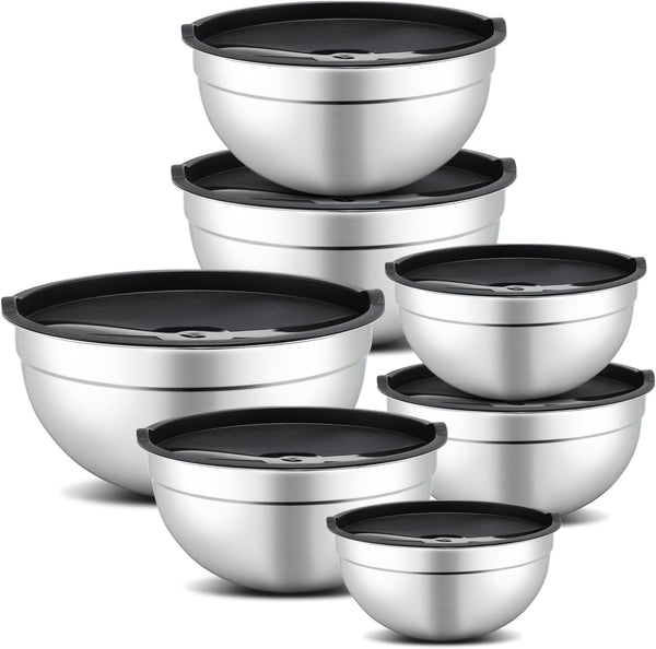 7 Piece Mixing Bowls with Lids Set - Mixing Bowls Stainless Steel Bowls for Kitchen Baking, Size 0.7, 1.1, 1.5, 2.1, 3.5, 4, 4.5QT, Baking Bowl for Food Preparation, Mixing and Serving Foods1