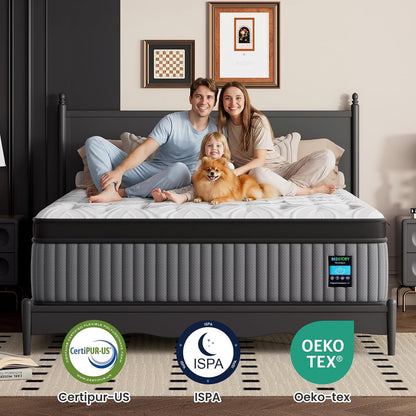 Medium Firm Queen Mattress 14 Inch, Deep Sleep Hybrid Mattresses 7-Zone Pain Relief - Medium Firm Bed in a Box - Fiberglass Free, Certipur-Us Certified4