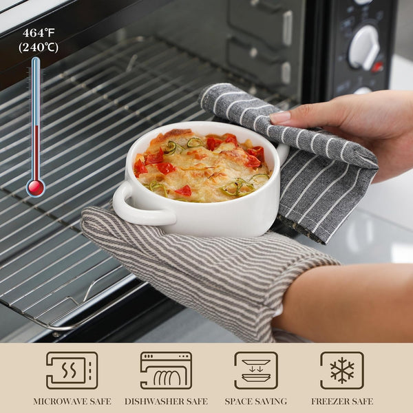 Mini Cocotte Set of 4, 14 OZ Ceramic Casserole Dishes with Lids | Single Serving Small Dutch Oven Set, Lasagna, Soufflé, French Onion Soup, Pudding, Oven, Dishwasher Safe with Handles, White4