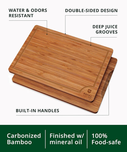 Wooden Cutting Boards for Kitchen Appliances - Non Toxic Bamboo Wood Cutting Board Set with Deep Juice Groove, Side Handles, Charcuterie & Butcher Block for Meat, Meal Prep & Serving3