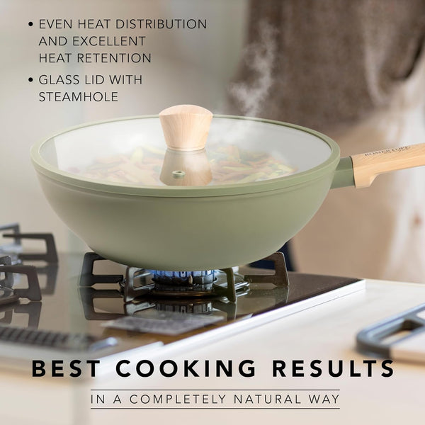 Romertopf 11 Inch Non Stick Wok Pan with Lid | Ceramic Wok with Flat Bottom for Induction Cooktop – Non Toxic Nonstick Stir Fry Pan, Large Woks & Stir-Fry Pans Nonstick for All Stoves6