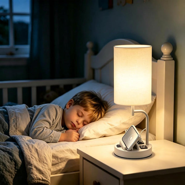 2 Pack Table Lamp, Bedside Lamp with 3 USB Charging Ports & AC Outlet, USB Desk Lamp with 2 Phone Holders, Linen Fabric Shade Nightstand Lamps for Bedroom Living Room Office, Gray5