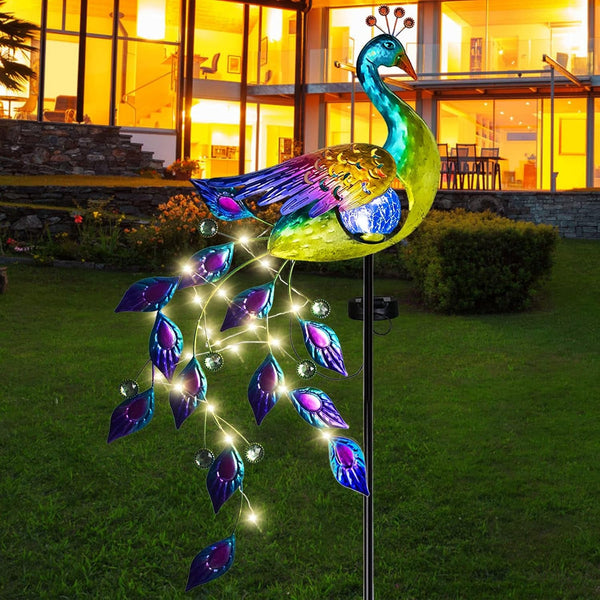 Peacock Solar Lights Outdoor Crackle Glass LED Lawn Patio Decor1