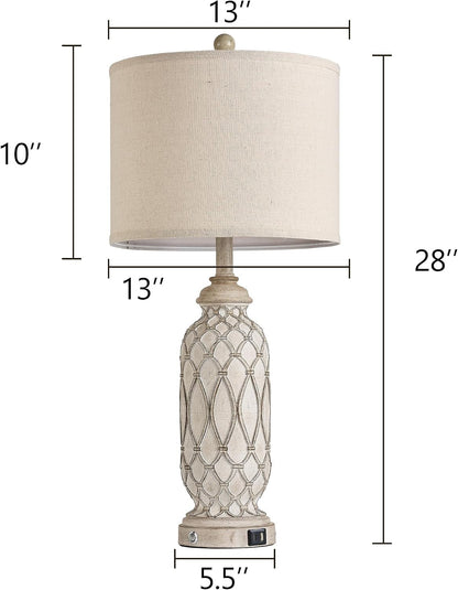 Farmhouse Table Lamps for Bedroom Set of 2, 28" Rustic Bedside Lamp with USB Ports, 3-Way Dimmable Nightstand Table Lamp for Living Room6
