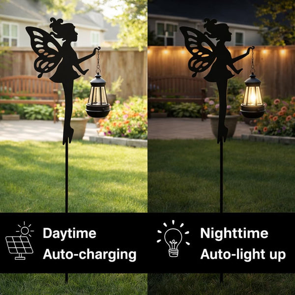 Solar Fairy Garden Accessories Outdoor 1 Pair - Metal Stakes Decorative Figurines Housewarming Ornament for Patio, Lawn, Yard, Pathway - Unique Gift Ideas for Mom Grandma (Warm Lighting)4