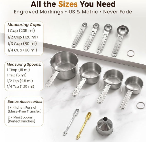 11 PCS Measuring Cups and Spoons Set with Funnel & Mini Spoons for Baking3