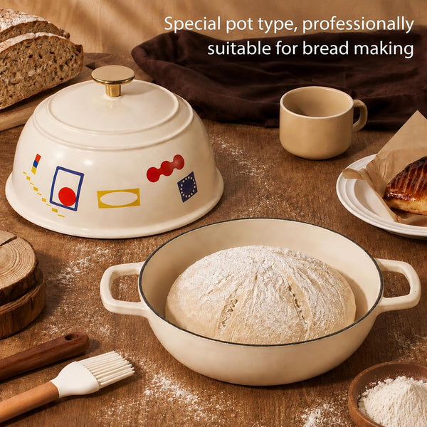 Cast Iron Dutch Oven Pot with Lid, 5QT round Bread Oven, Bonjour | Homemade Sourdough Bread Baking, Healthy & Non-Toxic, Dual Handles, All Stovetop Compatible, Oven Safe up to 500° F6