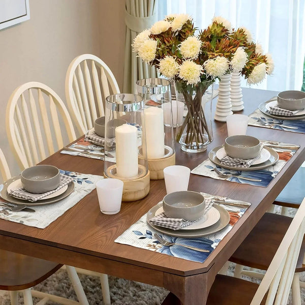 Fall Placemats Set of 4 Blue Orange Pumpkin Leaves Decor Place Mats 12X18 Inch Autumn Leaf Harvest Thanksgiving Decorative Linen Table Mats for Home Kitchen Dining Party Table Decoration6