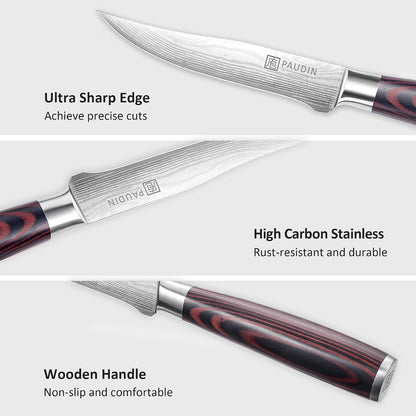 Utility Knife 5 Inch Kitchen Knife, Ultra Sharp High Carbon Stainless Steel Small Chef Knife with Sheath, Kitchen Utility Knife with Ergonomic Pakkawood Handle3