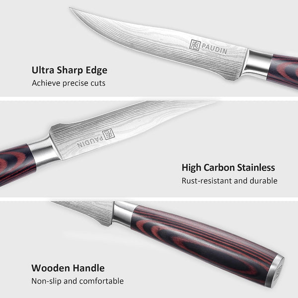 Utility Knife 5 Inch Kitchen Knife, Ultra Sharp High Carbon Stainless Steel Small Chef Knife with Sheath, Kitchen Utility Knife with Ergonomic Pakkawood Handle3