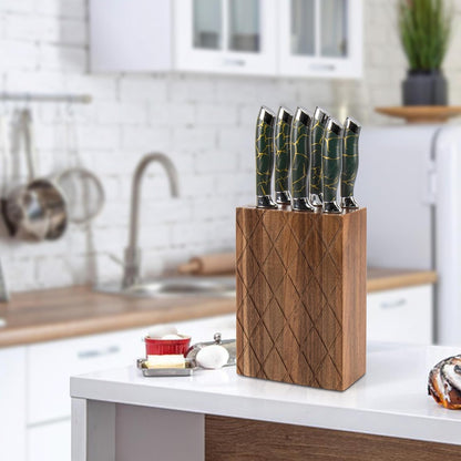 Universal Knife Block,6 Slot Acacia Wood Kitchen Knife Holder,Well Made Elegant Knives Storage Organizer for Countertop6