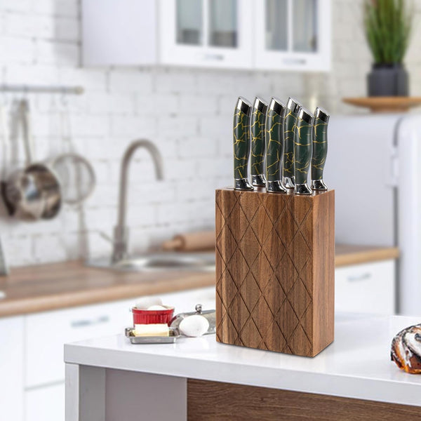 Universal Knife Block,6 Slot Acacia Wood Kitchen Knife Holder,Well Made Elegant Knives Storage Organizer for Countertop6