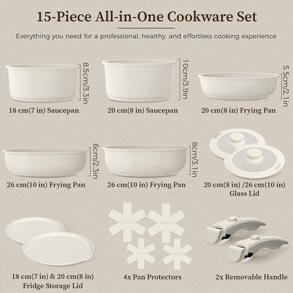 15Pcs Nonstick Pots and Pans Set with Detachable Handle, Oven Safe | Induction Compatible Non-Toxic Stackable Cookware Set for Rvs, Camping, Pfos/Pfoa-Free2
