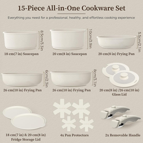 15Pcs Nonstick Pots and Pans Set with Detachable Handle, Oven Safe | Induction Compatible Non-Toxic Stackable Cookware Set for Rvs, Camping, Pfos/Pfoa-Free2