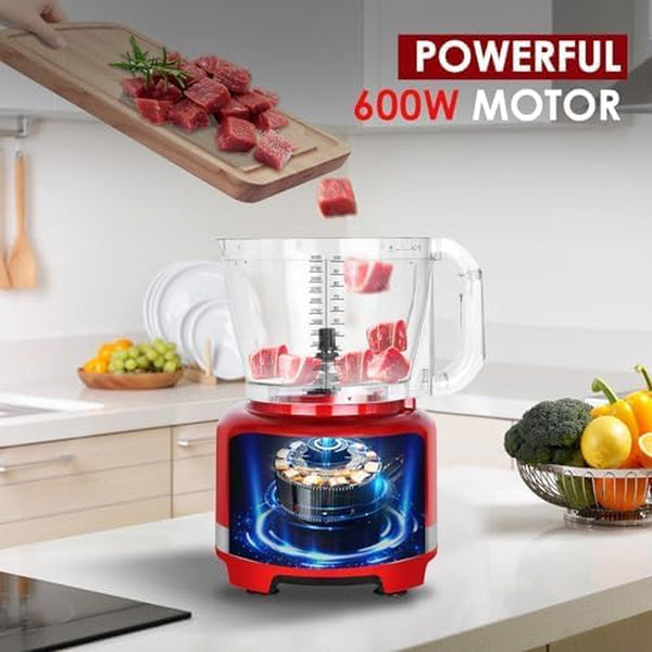 16-Cup Food Processor, Heavy-Duty 9-Function Appliance with 7 Blades & 3 Speeds for Dough Kneading, Meat Chopping, Slicing, Shredding & Making French Fries, 600W (Red, 16 Cup)5