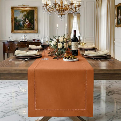 Signature Linen™ by D'Moksha, Rust Table Runner 90 Inches Long, 100% Pure Linen, Hemstitch, 14 X 90 Inch Table Runner for Dresser, Dining- Fall, Weddings, Outdoor Hosting1