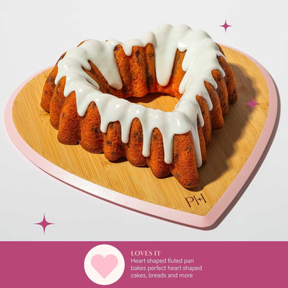 Heart Shaped Fluted Cake Pan, Cast Aluminum with Clean Ceramic Nonstick Bakeware Fluted Tube Pan, Dishwasher Safe, Made without PFAS, PFOA, PFOS & PFTE, 9-Inch, Pink6
