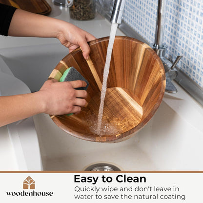 Wooden Salad Bowl Set of 3, Wavy 12" 10" 8" Wood Serving & Mixing Bowls6