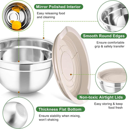 Mixing Bowls with Lids, 5PCS Stainless Steel Metal Salad Bowl4