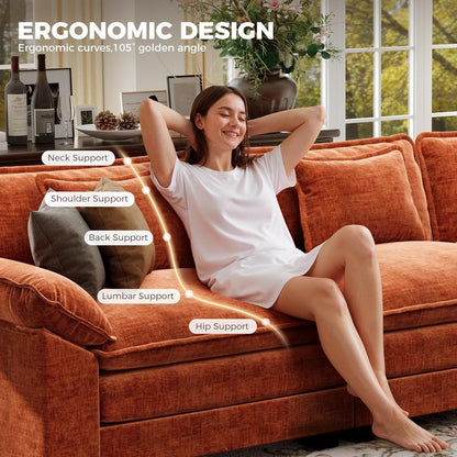 120" Oversized Modular Sectional Sofa, Comfy U-Shaped Cloud Couch W/ 2 Movable Ottoman, 5-Seater Chenille Deep Seat Modern Sofa Couch for Living Room, DIY Combination, Terracotta Orange4