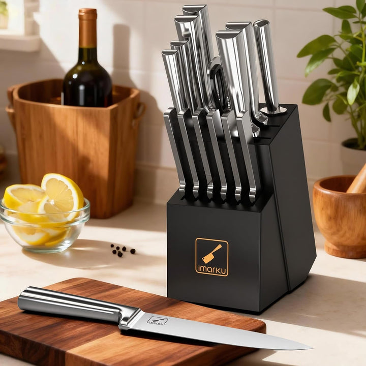 15 PCS Knife Set: Kitchen Knife Set with High Carbon Stainless Steel, Knife Block Set with Dishwasher Friendly Ultra Sharp Professional Chef Well Balance Knives Set, Best Gifts for Women Men+2