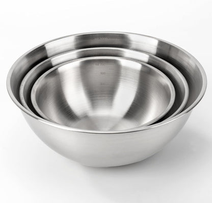 3-Set Stainless Steel Mixing Bowls Set (0.74, 1.26 & 2.2 Qt) | Metal Bowl Sets with Measurement Marks, Dishwasher Safe & Stackable - Perfect for Baking, Salad Making, Meal Prep and Kitchen Use1