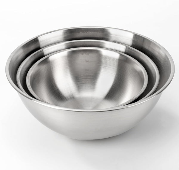 3-Set Stainless Steel Mixing Bowls Set (0.74, 1.26 & 2.2 Qt) | Metal Bowl Sets with Measurement Marks, Dishwasher Safe & Stackable - Perfect for Baking, Salad Making, Meal Prep and Kitchen Use1