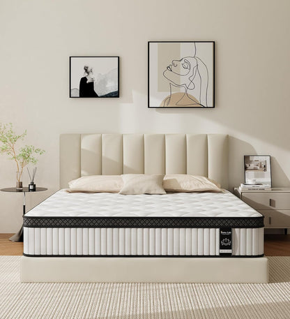 Queen Mattress 12 Inch, Bed in a Box Hybrid with Gel Memory Foam & Pocket Springs, Medium Firm, Pressure Relief, Motion Isolation, Edge Support, Fiberglass Free, Certipur, White2