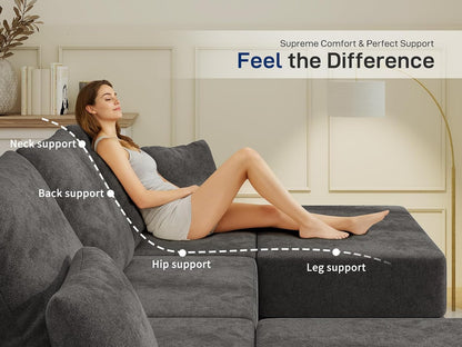Cloud Modular Sectional Sofa, Comfy Boneless Couch for Living Room, Modern L-Shaped Couch with Reversible Chaise, Customizable Sleeper Sofa Bed with Non Slip, No Assembly & Deep Seat, Dark Grey6