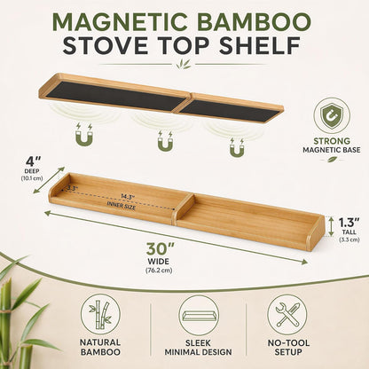 Magnetic Stove Top Shelf 30 Inch – over the Stove Spice Rack Organizer for Flat Top Stoves, Strong Magnetic Bamboo Kitchen Shelf, Space Saving Stove Top Storage Rack, Tool-Free Installation, Natural2