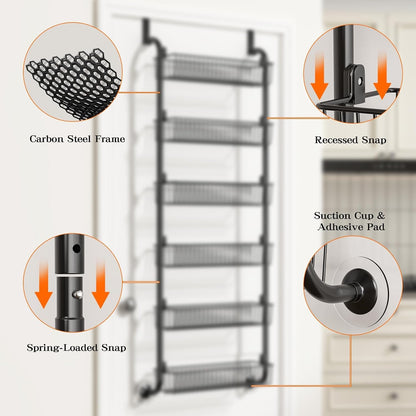 over the Door Pantry Organizers and Storage, 6-Tier Spice Rack, Home & Kitchen Storage Shelves for Cabinet, Large Capacity Hanging Seasoning Organizer, Laundry Room Organization, Black5