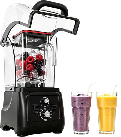 2200W Commercial Blenders for Smoothies 64Oz,Adjustable Speed,1-6 Min Timer | Detachable Sound-Dampening Cover, 6-Leaf Stainless Steel Blades, Professional Blender for Frozen Drinks,Skakes,Ice Crushing1