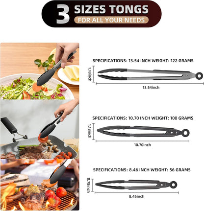 Stainless Steel Kitchen Tongs Set, 3 Pack with Silicone Tips2