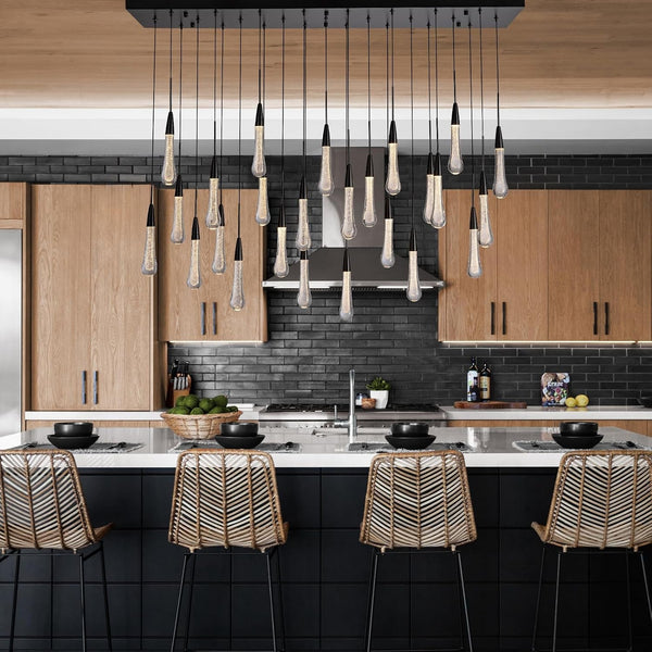 Black Rectangle Raindrop Chandelier with Glass，25-Lights Luxury Farmhouse Large Linear Chandeliers for Dining Room over Table, Brass Pendant Ceiling Light Fixture for Kitchen Island8