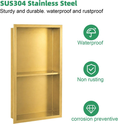 Stainless Steel Shower Niche Insert 12" X 24" Brushed Gold5