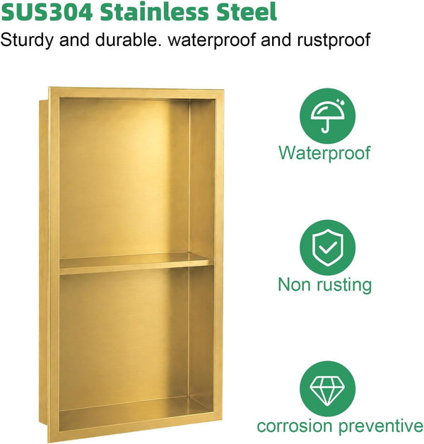 Stainless Steel Shower Niche Insert 12" X 24" Brushed Gold5