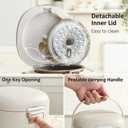 Rice Cooker Small – Mini Rice Cooker 2 Cups Uncooked – Portable Rice Maker | with Non-Stick Coating,12-Hour Timer Delay & Auto Keep Warm & One-Touch for Dorm Office Travel 1-2 Person (Beige)4