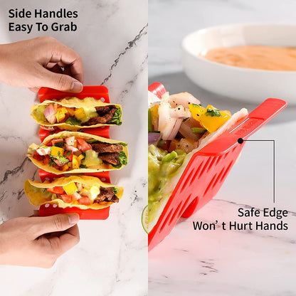 Taco Holder Stand Set of 6, Taco Shell Holders for 3 Tacos, Taco Rack Tray |  Taco Stands for Soft/Hard Shells, Colorful Large Taco Rack Plates Set of 4/6/12, Microwave & Dishwasher Safe5