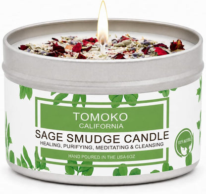 White Sage Candle, Sage Leaf, Rose, Lavender, Himalayan Salt & Essential Oil1
